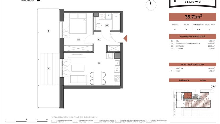 Rzut - Mieszkanie na sprzedaż 2 pokoje o powierzchni 35,71 m² - numer A.05 w Premiera Bemowo