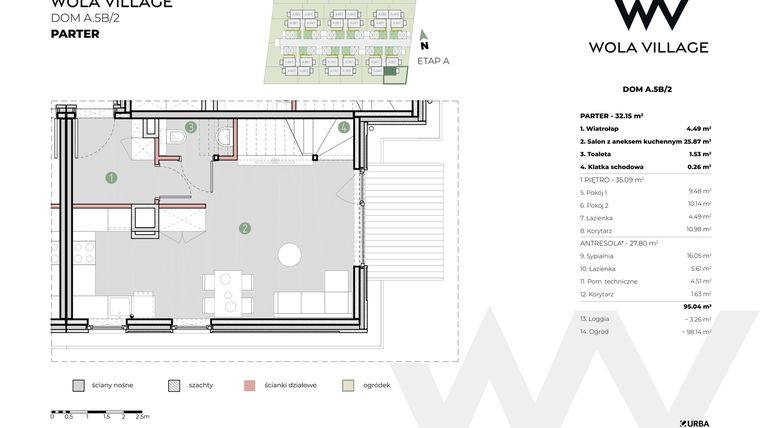 Rzut - Dom na sprzedaż 4 pokoje o powierzchni 95,04 m² - numer A.5B/2 w Wola Village
