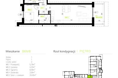 Rzut - Mieszkanie na sprzedaż 2 pokoje o powierzchni 46,15 m² - numer B6M8 w Osiedle Natura Park etap II