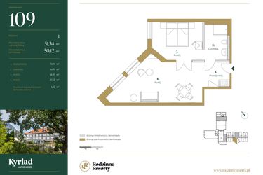 Rzut - Mieszkanie na sprzedaż 2 pokoje o powierzchni 51,34 m² - numer 109 w Kyriad Karkonosze