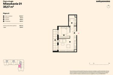Rzut - Mieszkanie na sprzedaż 2 pokoje o powierzchni 35,17 m² - numer 21 w Sołtysowska