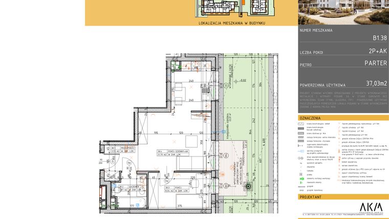 Rzut - Mieszkanie na sprzedaż 2 pokoje o powierzchni 37,03 m² - numer B1.38 w Nova Daliova