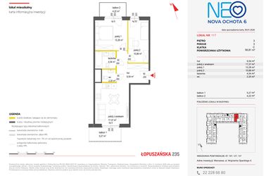 Rzut - Mieszkanie na sprzedaż 3 pokoje o powierzchni 56,81 m² - numer 117 w Neo Nova Ochota 6