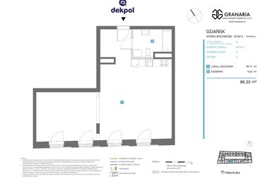 Rzut - Mieszkanie na sprzedaż 1 pokój o powierzchni 66,33 m² - numer 5.2.211 w Granaria
