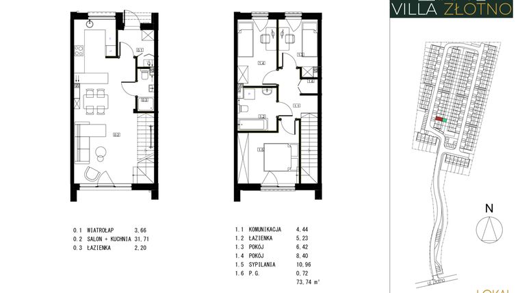 Rzut - Dom na sprzedaż 4 pokoje o powierzchni 73,74 m² - numer J8 w Villa Złotno