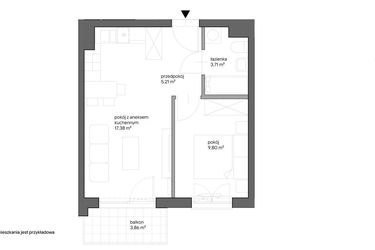 Rzut - Mieszkanie na sprzedaż 2 pokoje o powierzchni 36,1 m² - numer B.011 w Słoneczne Miasteczko - etap XV