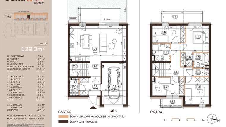 Rzut - Dom na sprzedaż 5 pokoi o powierzchni 129,3 m² - numer 6 w Domkove Widzew etap 2