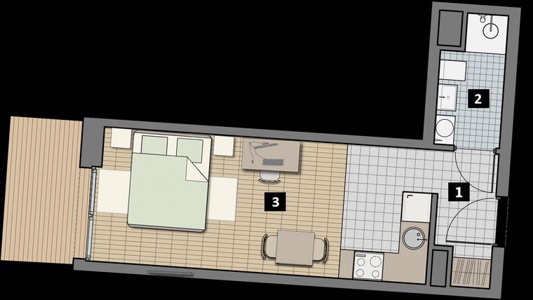 Rzut - Mieszkanie na sprzedaż 1 pokój o powierzchni 25,5 m² - numer 3.3B w City Łobzów