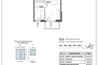Rzut - Mieszkanie na sprzedaż 2 pokoje o powierzchni 36,27 m² - numer 9.B.26 w Nowe Południe bud. 9