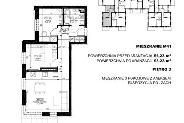 Rzut - Mieszkanie na sprzedaż 3 pokoje o powierzchni 55,23 m² - numer B2-M41 w Stacja Łódź V – etap B2