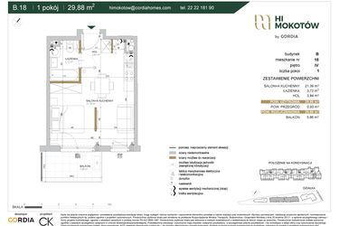 Rzut - Mieszkanie na sprzedaż 1 pokój o powierzchni 29,08 m² - numer A1.B.18 w Hi Mokotów
