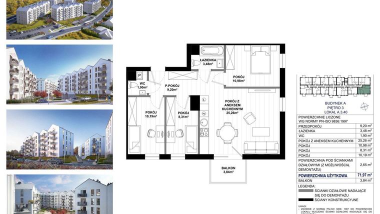 Rzut - Mieszkanie na sprzedaż 4 pokoje o powierzchni 69,32 m² - numer A.3.40 w Skandinavia