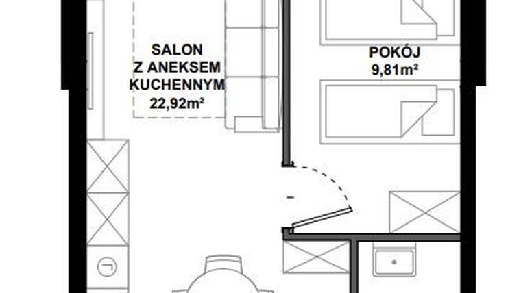 Rzut - Mieszkanie na sprzedaż 2 pokoje o powierzchni 38,45 m² - numer C/101 w Apartamenty Bałtyk