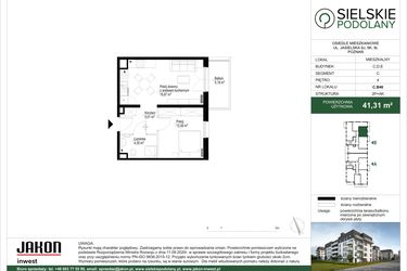 Rzut - Mieszkanie na sprzedaż 2 pokoje o powierzchni 41,31 m² - numer C.B46 w Sielskie Podolany II