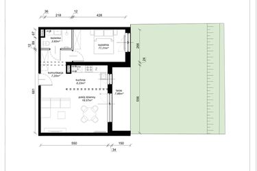 Rzut - Mieszkanie na sprzedaż 2 pokoje o powierzchni 47,91 m² - numer F.0.05.2k w Art.Teo etap 3