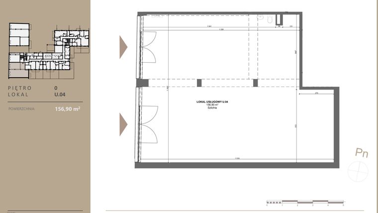 Rzut - Lokal użytkowy na sprzedaż 1 pokój o powierzchni 156,9 m² - numer U04 w BETWEEN
