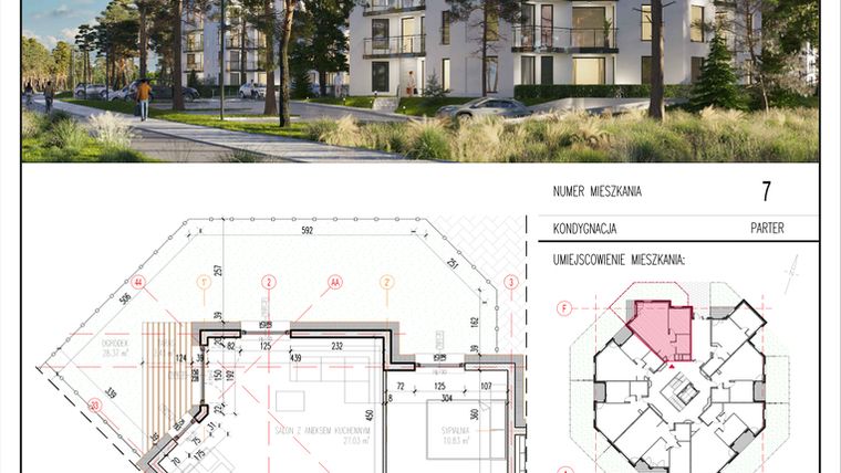 Rzut - Mieszkanie na sprzedaż 2 pokoje o powierzchni 50,12 m² - numer 7 w Grasera 12