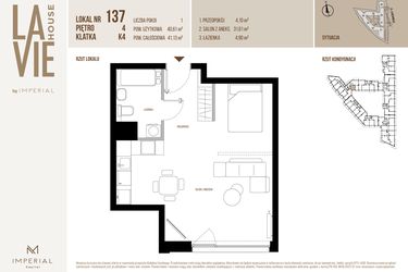 Rzut - Mieszkanie na sprzedaż 1 pokój o powierzchni 40,61 m² - numer 137 w La Vie House