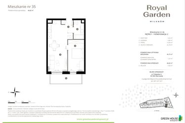 Rzut - Mieszkanie na sprzedaż 2 pokoje o powierzchni 45,75 m² - numer M.35 w Royal Garden Wilanów