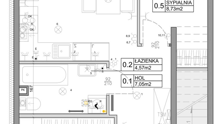 Rzut - Mieszkanie na sprzedaż 3 pokoje o powierzchni 48,03 m² - numer 61 w Manufaktura Marki 2 etap III