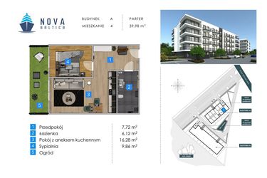 Rzut - Mieszkanie na sprzedaż 2 pokoje o powierzchni 39,98 m² - numer A4 w Nova Baltica Mieszkania Kołobrzeg