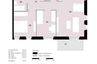 Rzut - Mieszkanie na sprzedaż 3 pokoje o powierzchni 68,88 m² - numer M3.01 w Wola Vert