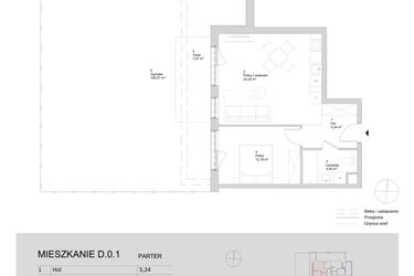 Rzut - Mieszkanie na sprzedaż 2 pokoje o powierzchni 46,16 m² - numer D.0.1 w ATAL Parkowa