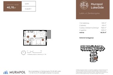 Rzut - Mieszkanie na sprzedaż 2 pokoje o powierzchni 40,7 m² - numer 1.B.0.05 w Murapol LakeSide