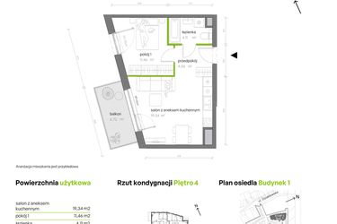Rzut - Mieszkanie na sprzedaż 2 pokoje o powierzchni 39,47 m² - numer 1.04.M52 w Morska Vita