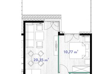 Rzut - Mieszkanie na sprzedaż 2 pokoje o powierzchni 40,6 m² - numer A.00.06 w Do Wilgi