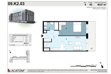 Rzut - Mieszkanie na sprzedaż 2 pokoje o powierzchni 46,81 m² - numer 09.K2.03 w Langiewicza 37