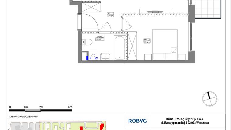 Rzut - Mieszkanie na sprzedaż 2 pokoje o powierzchni 42,5 m² - numer MLAAB/C/1/3 w Metro Life Apartamenty