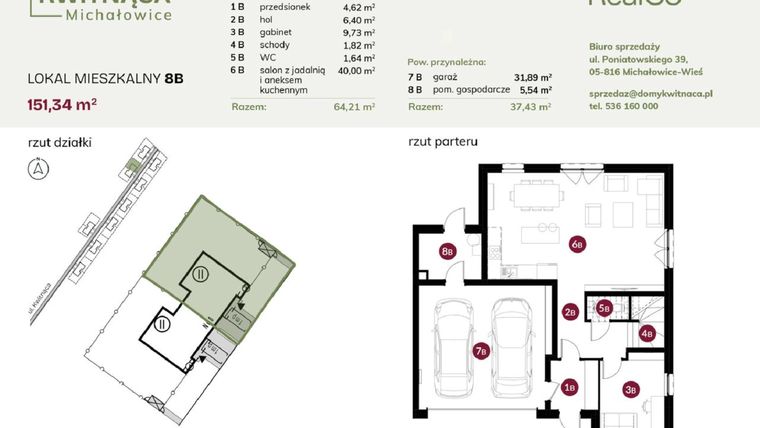 Rzut - Dom na sprzedaż 6 pokoi o powierzchni 151,34 m² - numer 8B w Michałowice Kwitnąca