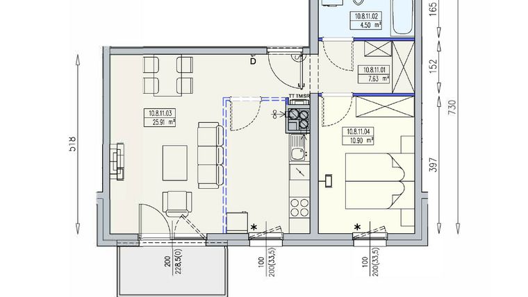 Rzut - Mieszkanie na sprzedaż 2 pokoje o powierzchni 48,95 m² - numer K2 10/8/11/2k w Południk 17 - budynek K2