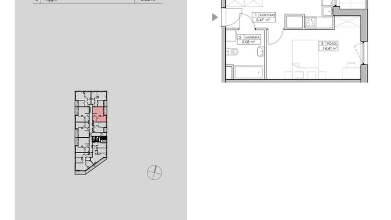 Rzut - Mieszkanie na sprzedaż 2 pokoje o powierzchni 48,46 m² - numer 2.A88 w Niebieski Bursztyn II