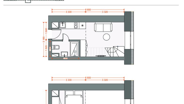 Rzut - Mieszkanie na sprzedaż 2 pokoje o powierzchni 30,49 m² - numer 47 w Legionów 102