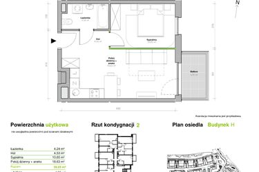 Rzut - Mieszkanie na sprzedaż 2 pokoje o powierzchni 38,05 m² - numer H.2.M02 w Przemyska Vita