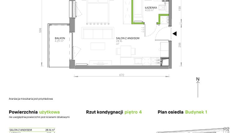 Rzut - Mieszkanie na sprzedaż 1 pokój o powierzchni 32,49 m² - numer III.4/1/38 w Via Flora