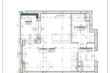 Rzut - Mieszkanie na sprzedaż 1 pokój o powierzchni 30,08 m² - numer B3 w Nowe Centrum Południowe etap IV