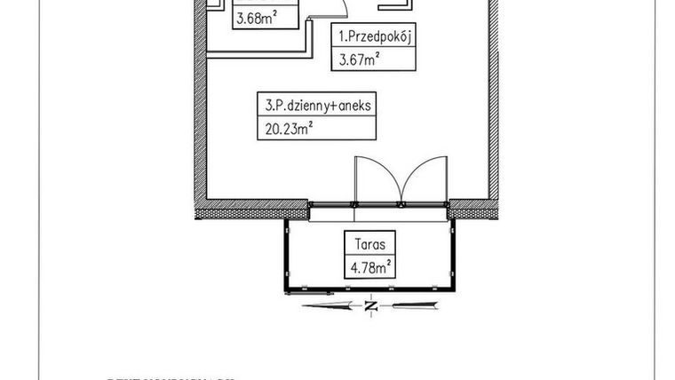 Rzut - Mieszkanie na sprzedaż 1 pokój o powierzchni 27,58 m² - numer 39 w Działkowa 68
