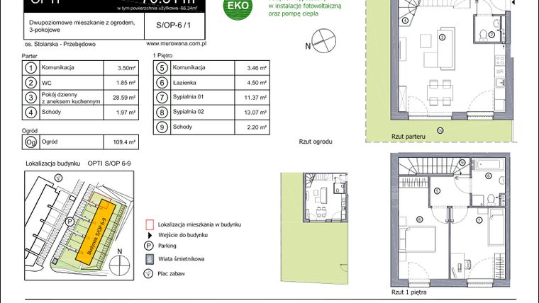 Rzut - Mieszkanie na sprzedaż 3 pokoje o powierzchni 70,51 m² - numer S-OP-6-1 w os. Stolarska
