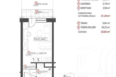 Rzut - Mieszkanie na sprzedaż 1 pokój o powierzchni 21,24 m² - numer 6 w Wróblewskiego 1