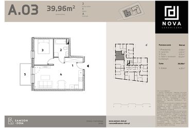 Rzut - Mieszkanie na sprzedaż 2 pokoje o powierzchni 39,96 m² - numer A3 w Nova Ceramiczna