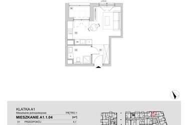 Rzut - Mieszkanie na sprzedaż 1 pokój o powierzchni 28,1 m² - numer A1.1.04 w ATAL Floriana