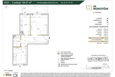 Rzut - Mieszkanie na sprzedaż 2 pokoje o powierzchni 62,26 m² - numer A1.B.60 w Hi Mokotów