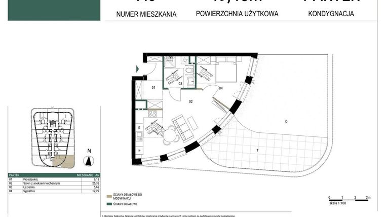Rzut - Mieszkanie na sprzedaż 2 pokoje o powierzchni 49,45 m² - numer A6 w Drago