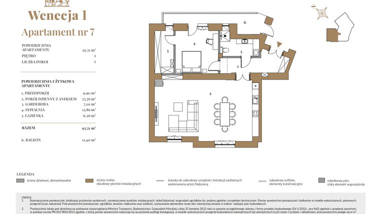 Rzut - Mieszkanie na sprzedaż 2 pokoje o powierzchni 95,71 m² - numer 7 w Wenecja 1