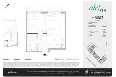 Rzut - Mieszkanie na sprzedaż 2 pokoje o powierzchni 42,41 m² - numer MB002 w Ale!Ken etap 2