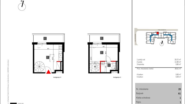 Rzut - Mieszkanie na sprzedaż 2 pokoje o powierzchni 36,51 m² - numer 20 w Mochtyńska 56