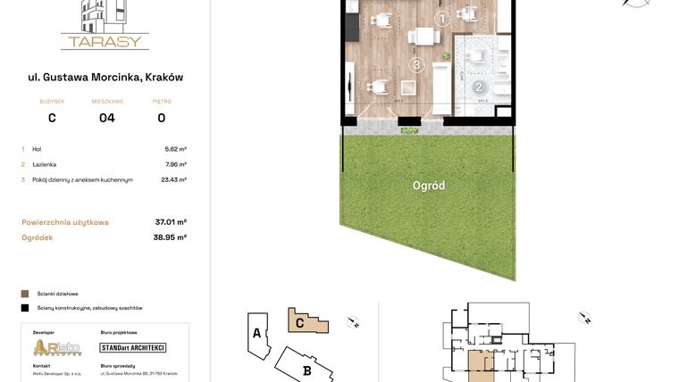 Rzut - Mieszkanie na sprzedaż 1 pokój o powierzchni 37,01 m² - numer C4 w Krzesławickie Tarasy